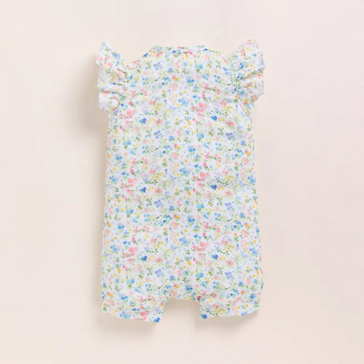 Cot &amp; Candy Baby Organic Muslin Half Romper Pack Of 2-Orange + Spring Floral