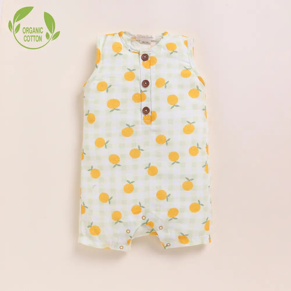 Cot &amp; Candy Baby Organic Muslin Half Romper Pack Of 2-Orange + Spring Floral