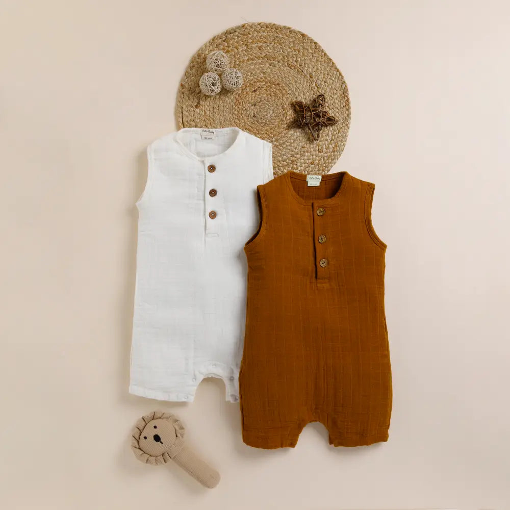 Cot &amp; Candy Baby Organic Muslin Half Romper Pack Of 2-Milk + Ginger
