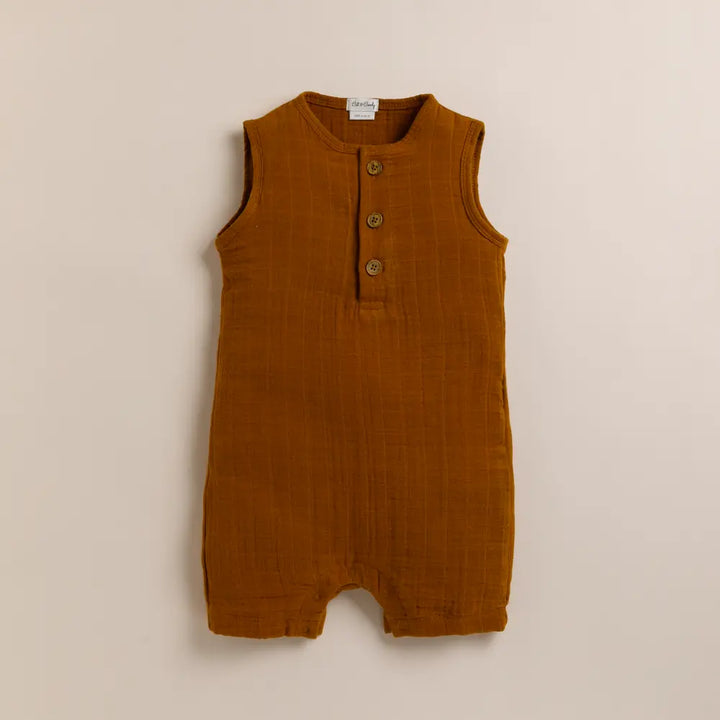 Cot &amp; Candy Baby Organic Muslin Half Romper Pack Of 2-Ginger + Latte