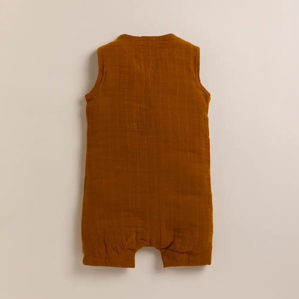 Cot &amp; Candy Baby Organic Muslin Half Romper Pack Of 2-Ginger + Latte