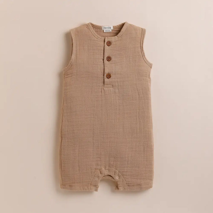 Cot &amp; Candy Baby Organic Muslin Half Romper Pack Of 2-Ginger + Latte