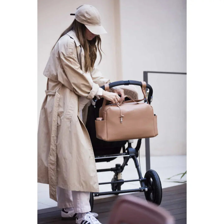 Pasito a Pasito Diaper Bag with Changing Mat, Large Capacity Water-Resistant Bag with Multi-Pocket Organizer, Insulated Bottle Pocket, Shoulder &amp; Stroller Straps, Icon Eco Leather - Caramel
