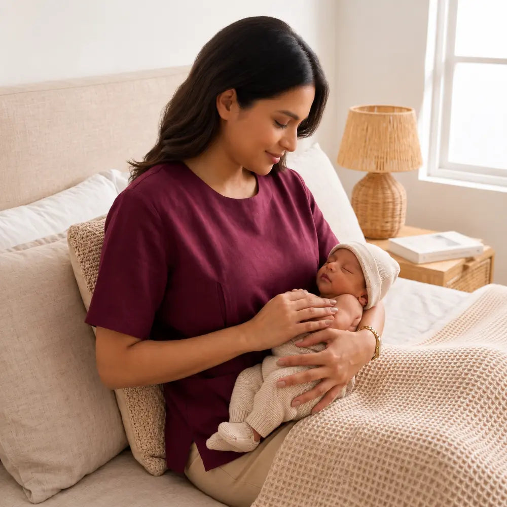 SOL MAMA Magnetic Snap Nursing Tee - Wine