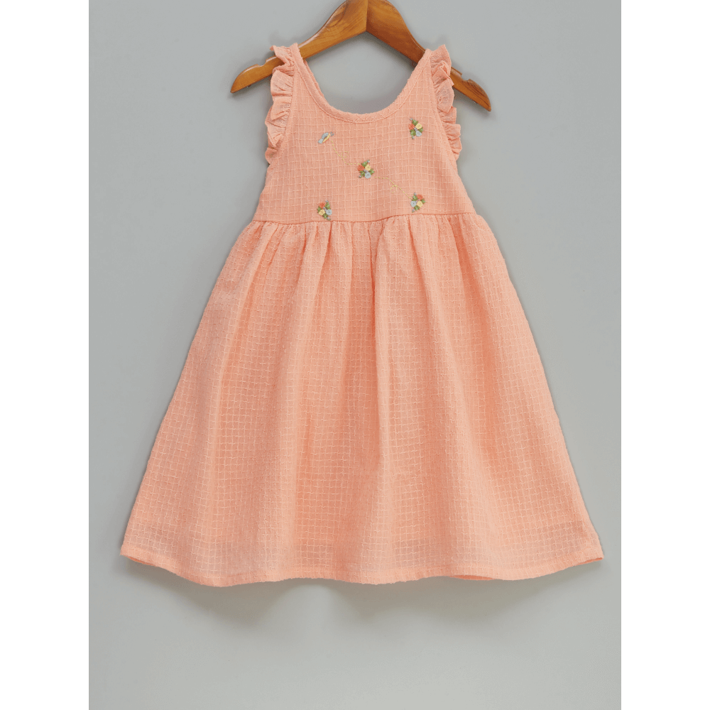 Liz Jacob Peach Plush Handwoven Cotton Dress – Hand Embroidered