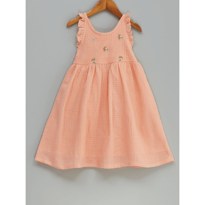 Liz Jacob Peach Plush Handwoven Cotton Dress – Hand Embroidered