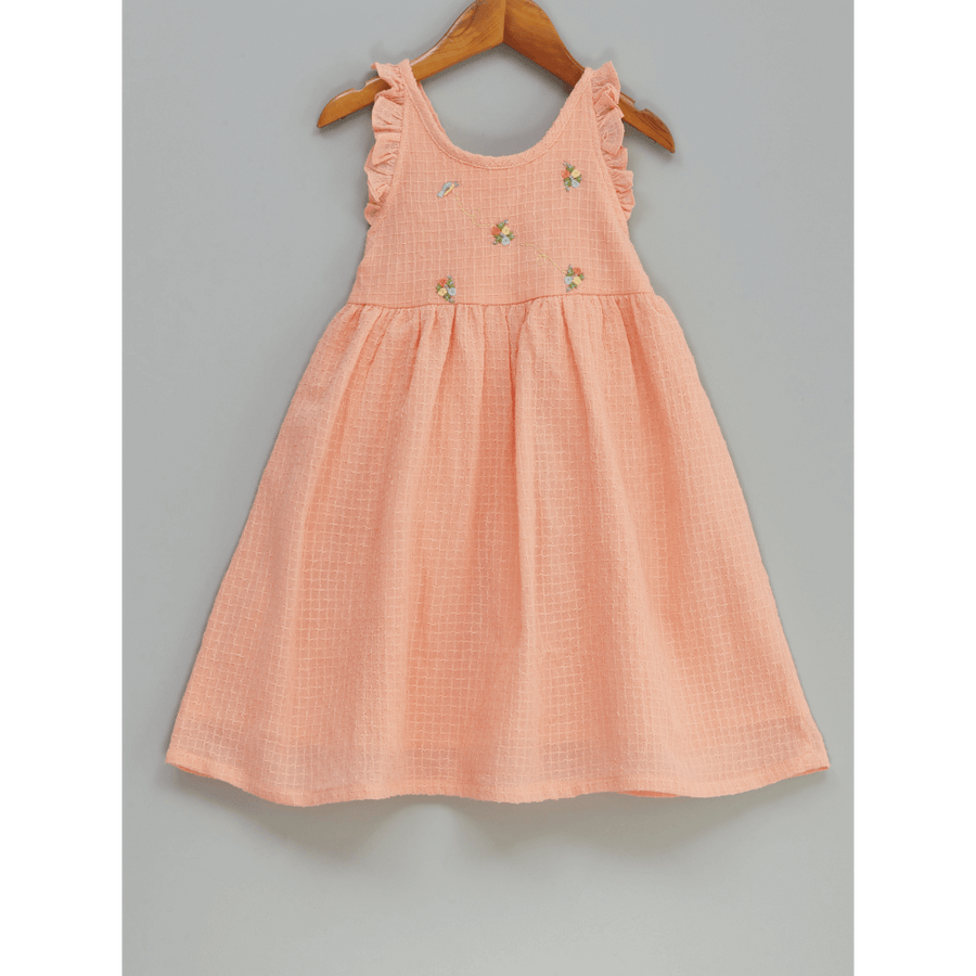 Liz Jacob Peach Plush Handwoven Cotton Dress – Hand Embroidered