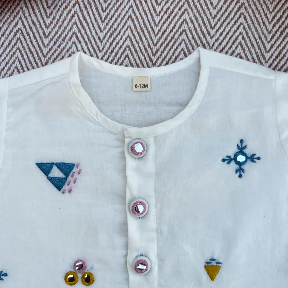 Bhaakur Organic Cotton Mirror Work Kurta Set For Boys - White