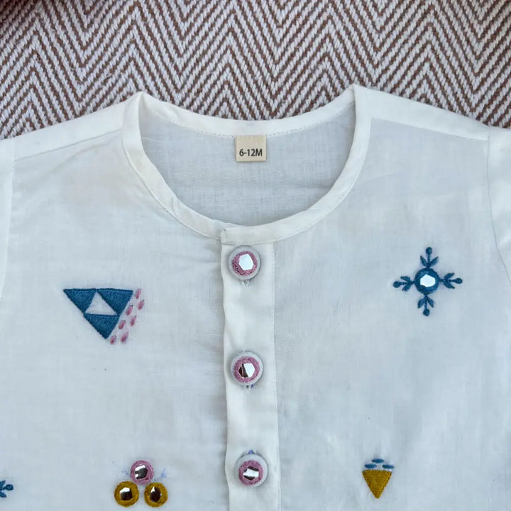 Bhaakur Organic Cotton Mirror Work Kurta Set For Boys - White