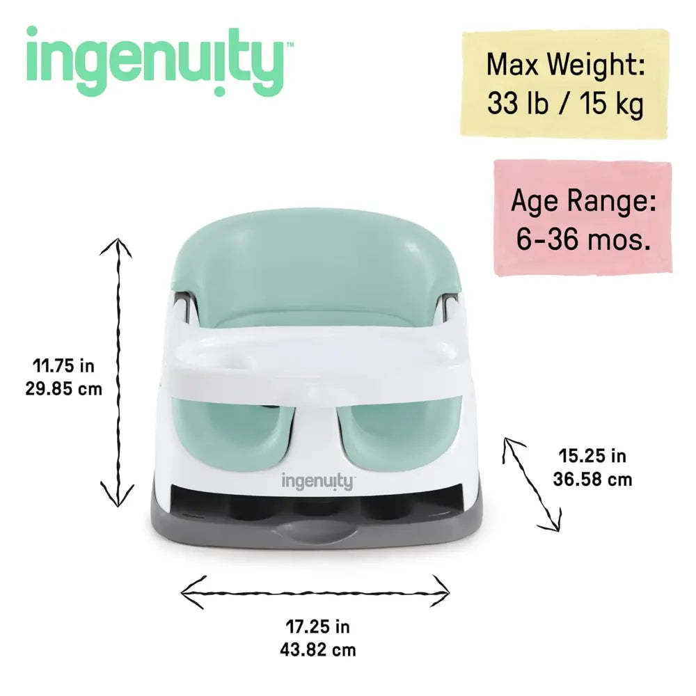 Ingenuity Baby Base 2-in-1 Booster Seat with Removable Tray &amp; Toddler Seat Conversion, Designed for Feeding &amp; Playtime, 6 - 36 months, Mist