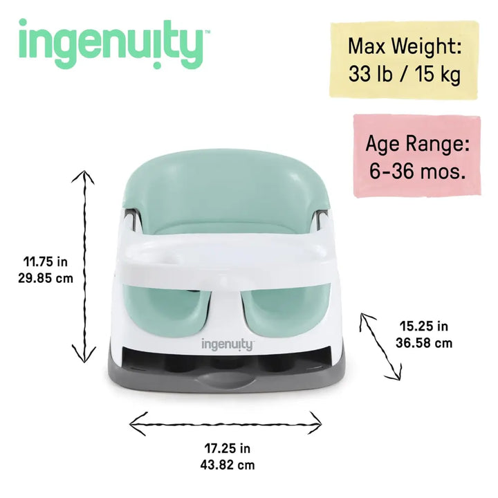 Ingenuity Baby Base 2-in-1 Booster Seat with Removable Tray &amp; Toddler Seat Conversion, Designed for Feeding &amp; Playtime, 6 - 36 months, Mist