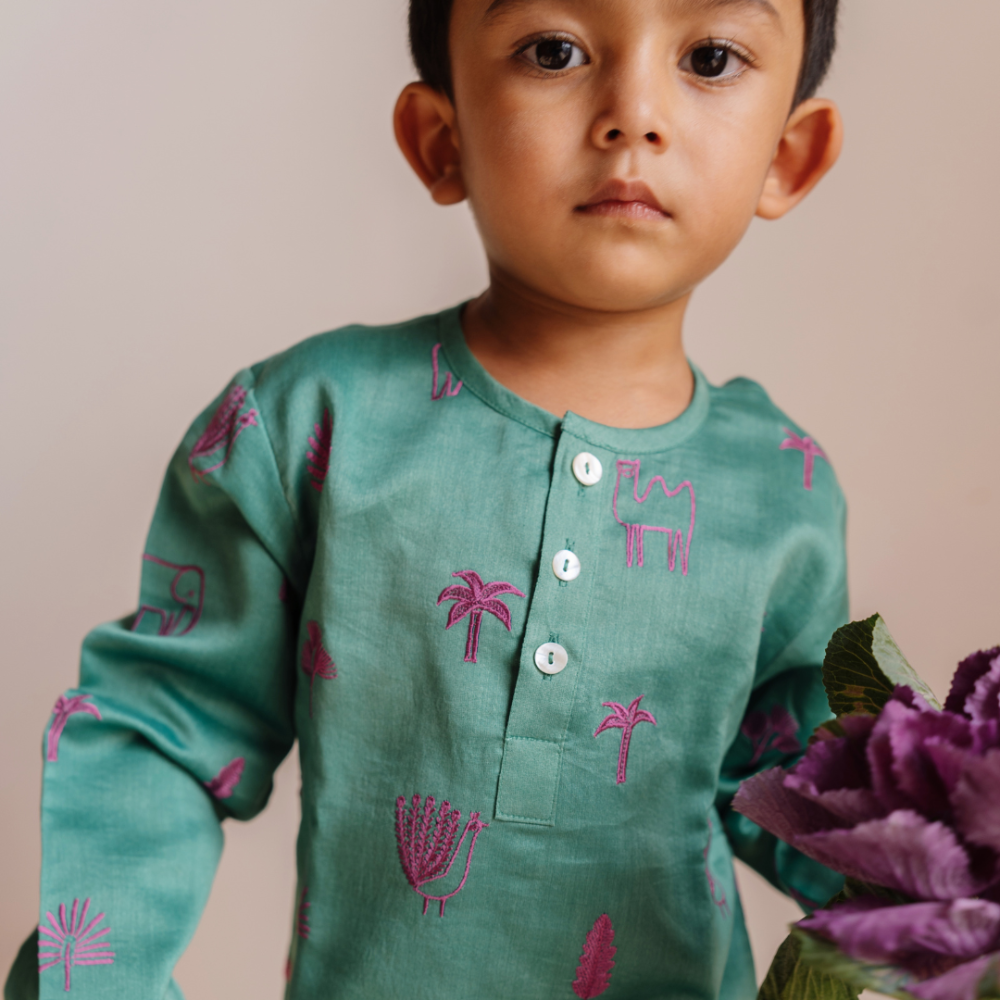 Dulaar Chanderi Kurta Pyjama Set - Magical Jungle