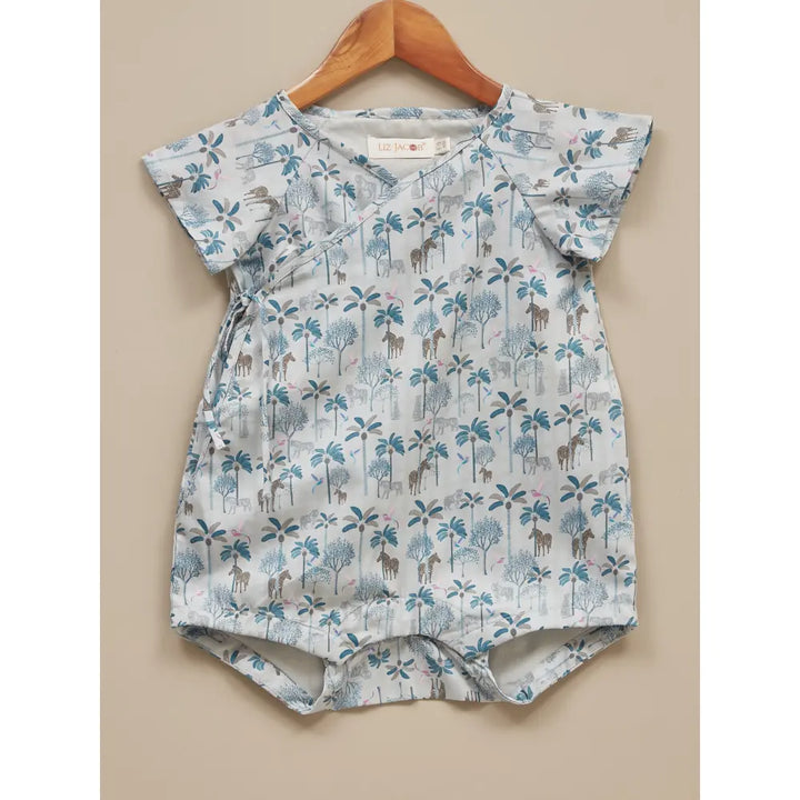 Liz Jacob Baby | Blue Cotton Kimono Romper | Safari