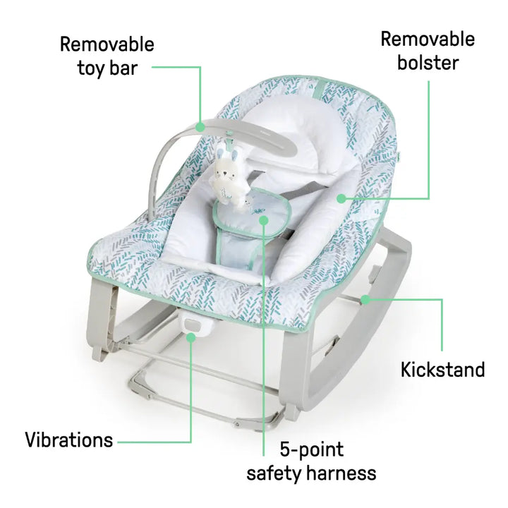Ingenuity Keep Cozy 3-in-1 Grow with Me Baby Bouncer, Rocker &amp; Toddler Seat with Vibrations, Spruce, 0 - 30 months
