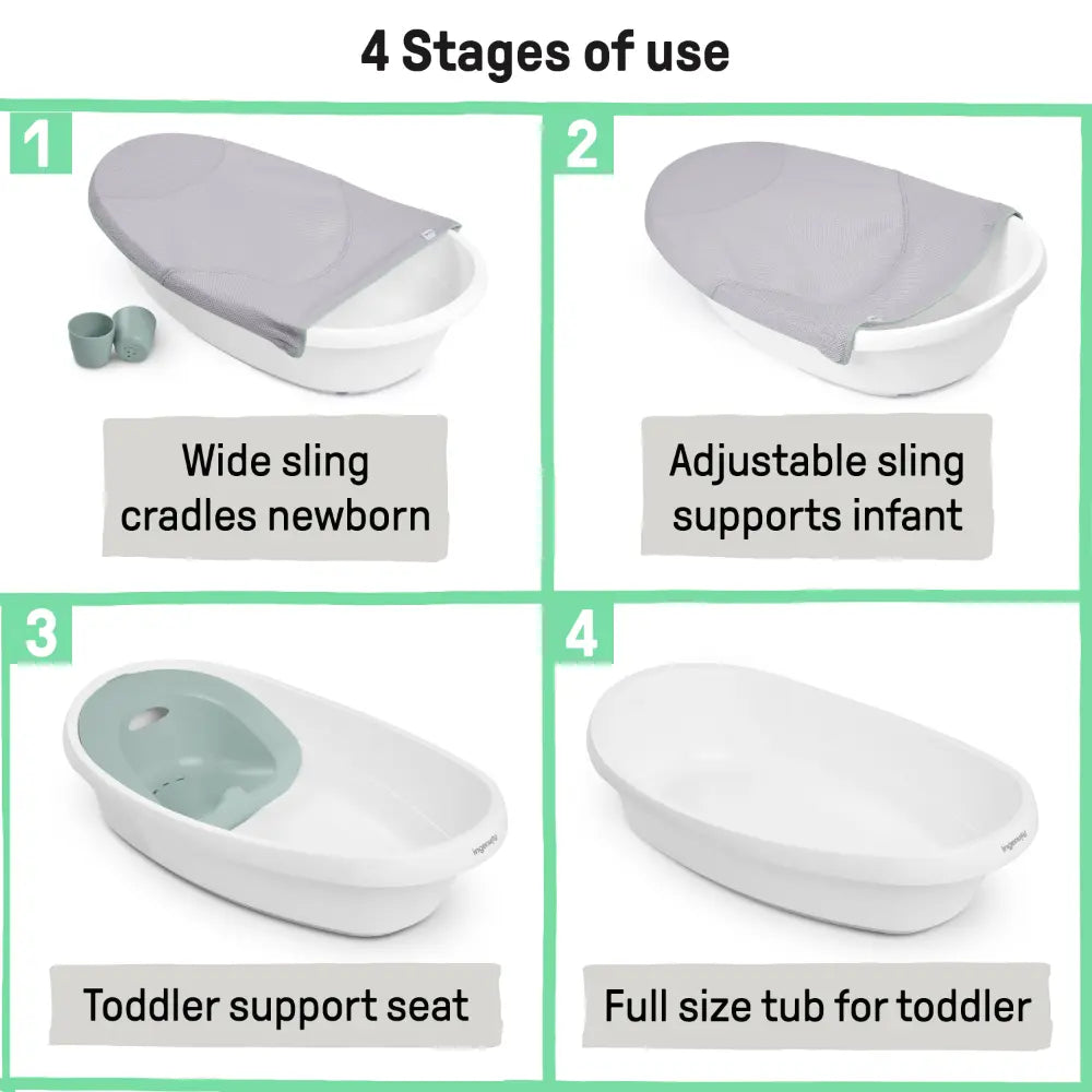 Ingenuity Room to Soak 4-in-1 Baby Bath Tub with Newborn Sling, Removable Support Seat &amp; Toddler Bath Space, 0-24 months