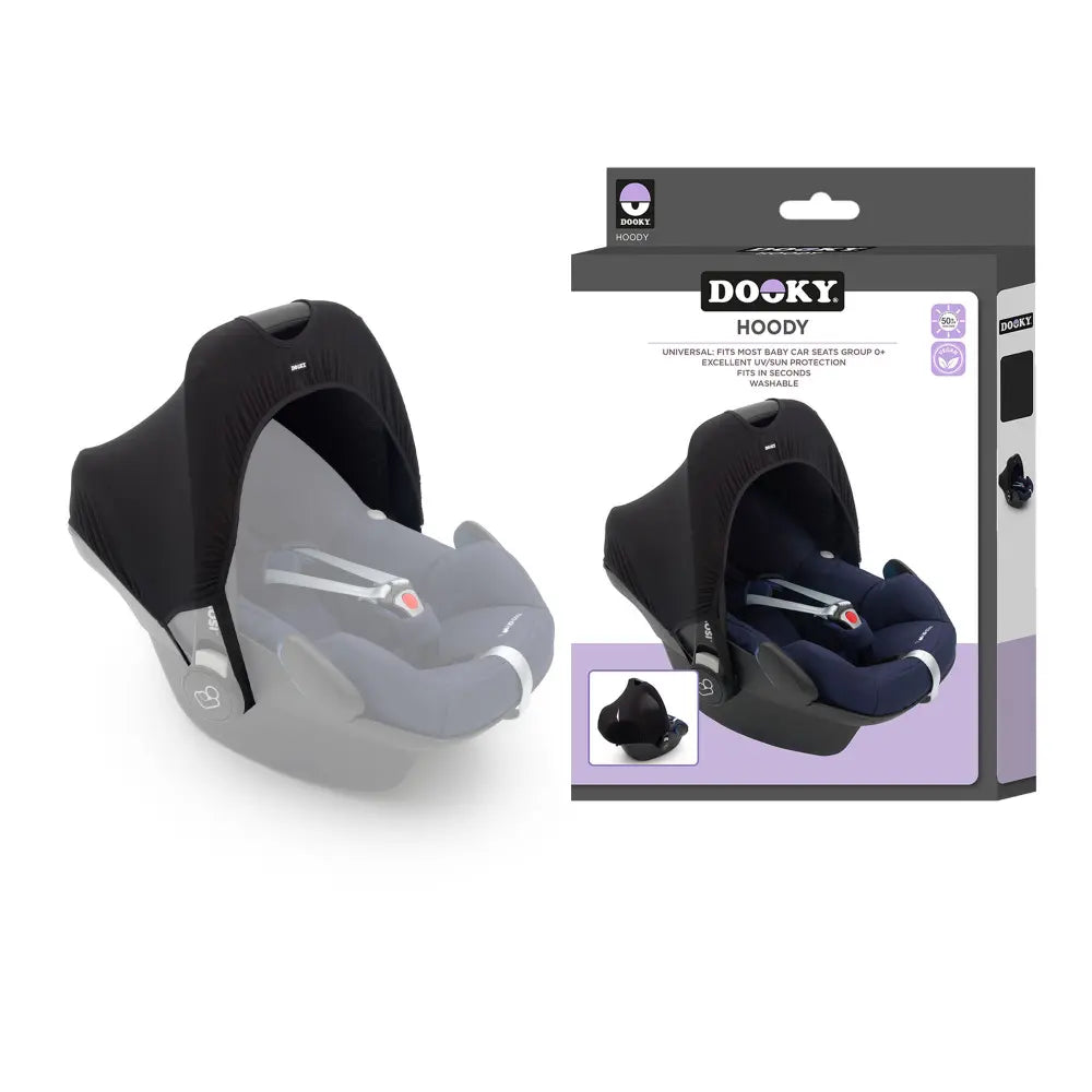 Dooky Infant Car Seat Sun Protection Hoody – Black | Universal Fit
