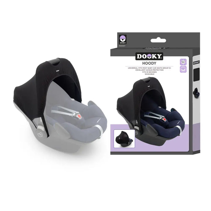 Dooky Infant Car Seat Sun Protection Hoody – Black | Universal Fit
