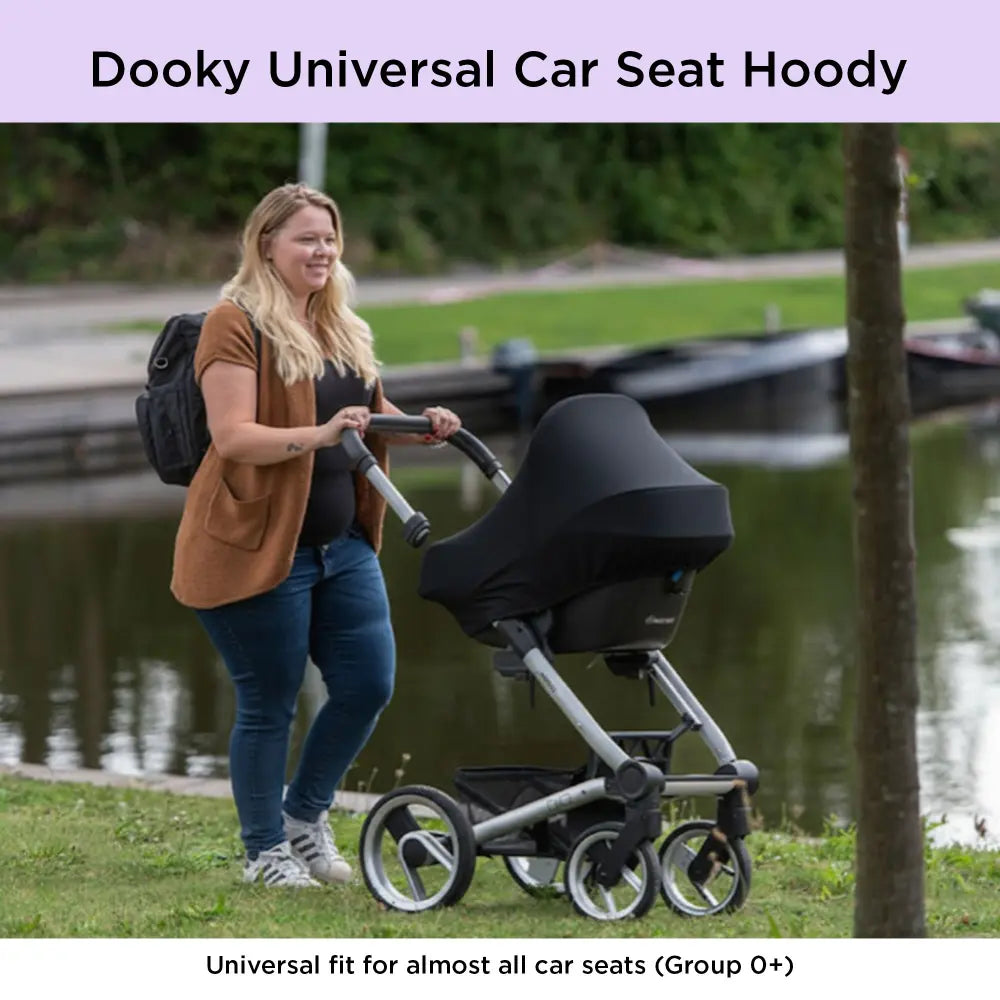 Dooky Infant Car Seat Sun Protection Hoody – Black | Universal Fit