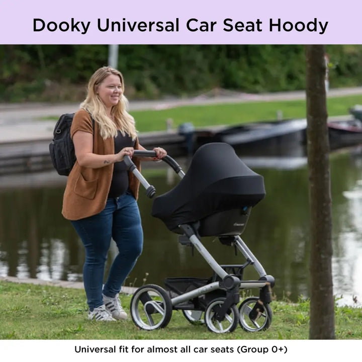 Dooky Infant Car Seat Sun Protection Hoody – Black | Universal Fit