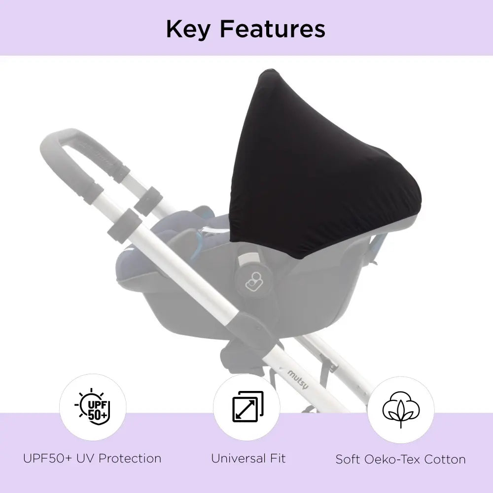 Dooky Infant Car Seat Sun Protection Hoody – Black | Universal Fit