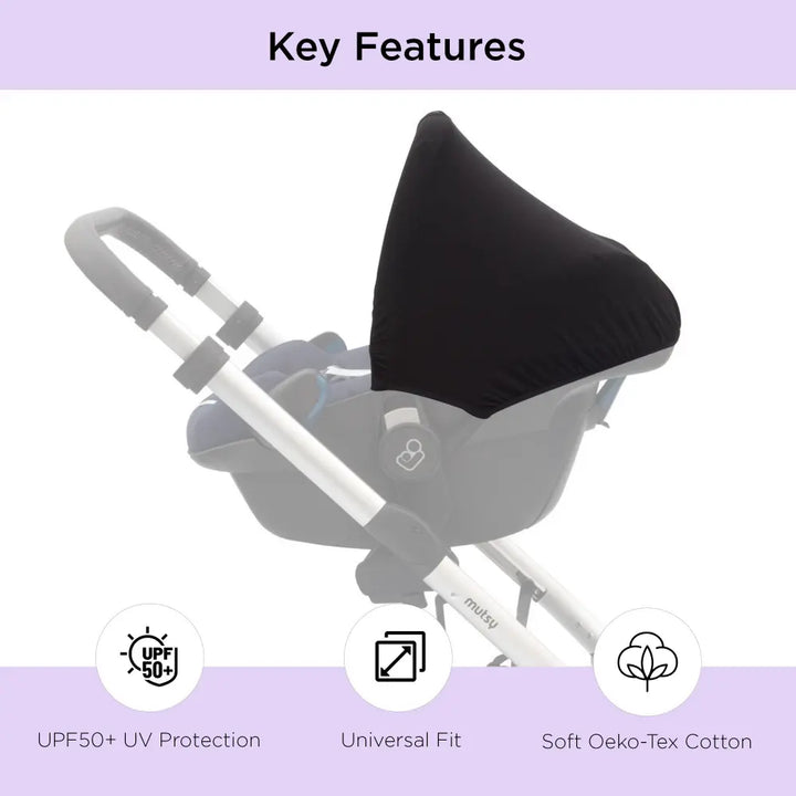 Dooky Infant Car Seat Sun Protection Hoody – Black | Universal Fit