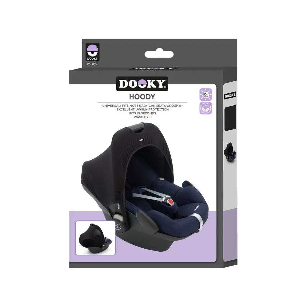 Dooky Infant Car Seat Sun Protection Hoody – Black | Universal Fit
