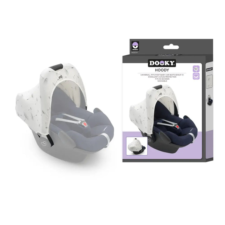 Dooky Infant Car Seat Sun Protection Hoody –  White Dandelion | Universal Fit