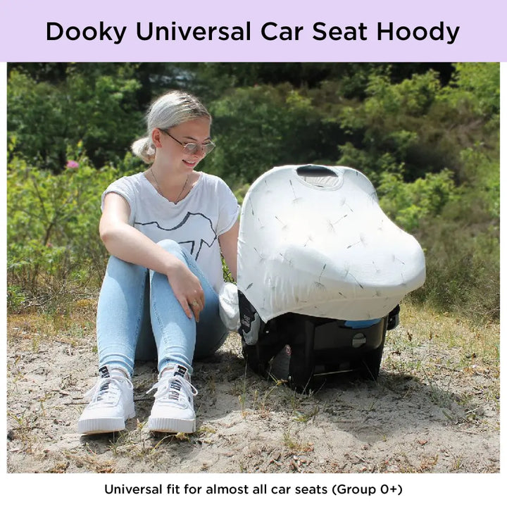 Dooky Infant Car Seat Sun Protection Hoody –  White Dandelion | Universal Fit