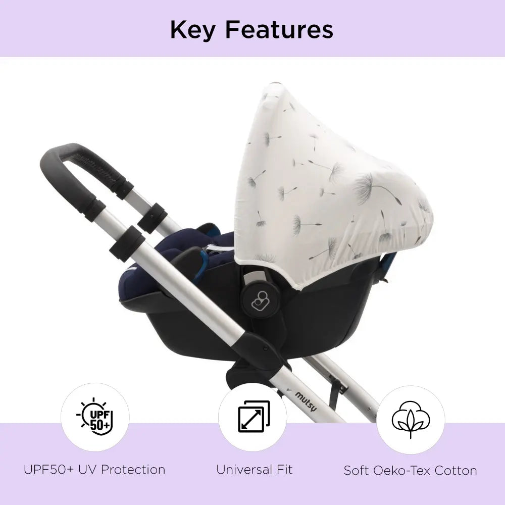 Dooky Infant Car Seat Sun Protection Hoody –  White Dandelion | Universal Fit