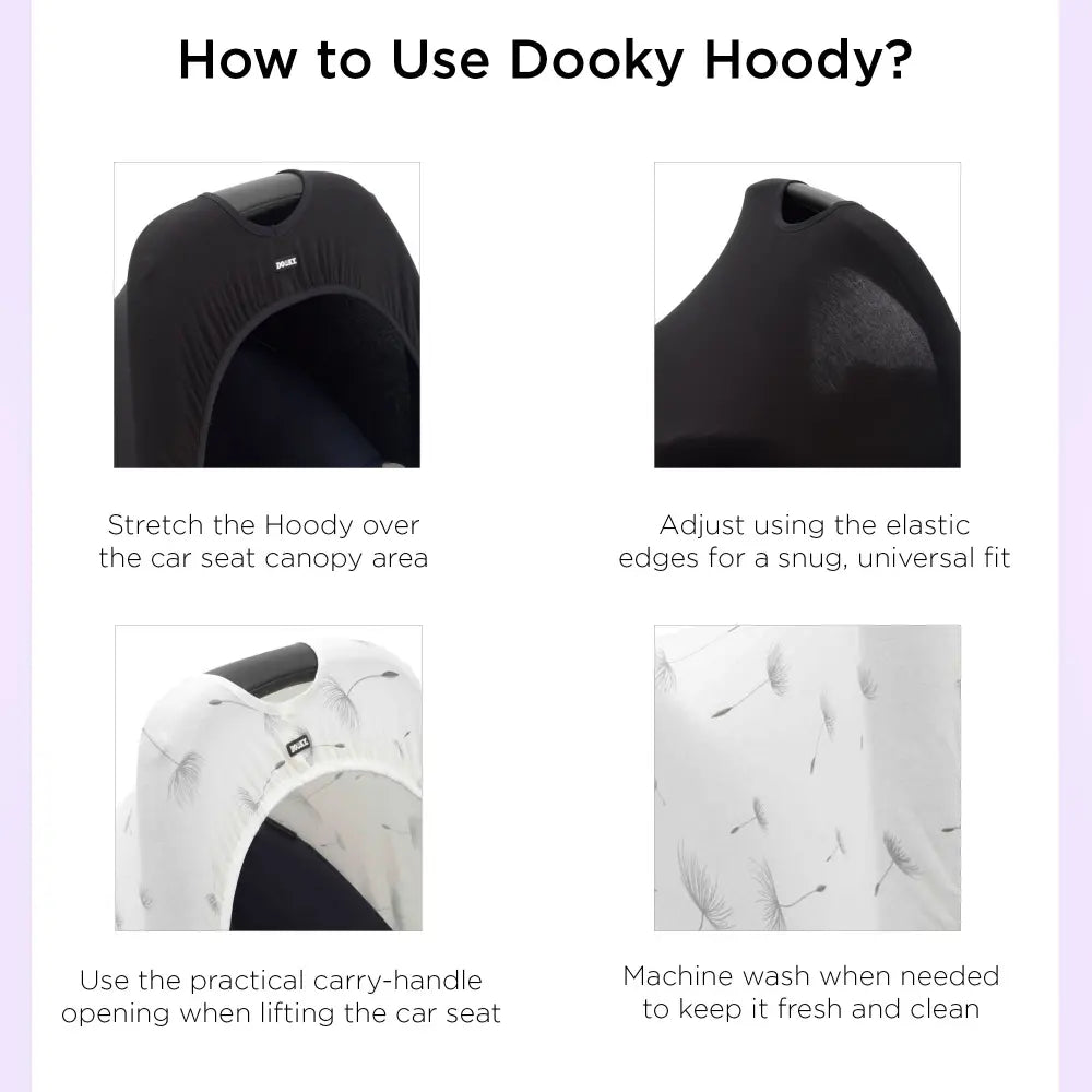 Dooky Infant Car Seat Sun Protection Hoody –  White Dandelion | Universal Fit