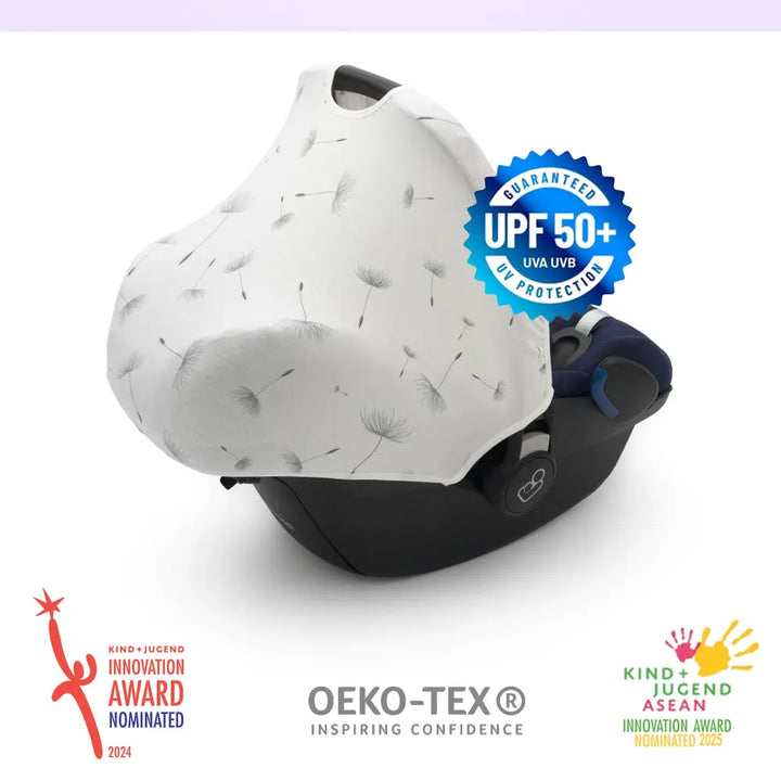Dooky Infant Car Seat Sun Protection Hoody –  White Dandelion | Universal Fit