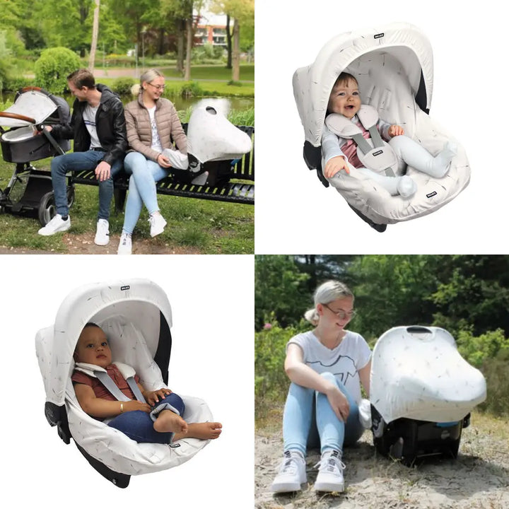 Dooky Infant Car Seat Sun Protection Hoody –  White Dandelion | Universal Fit