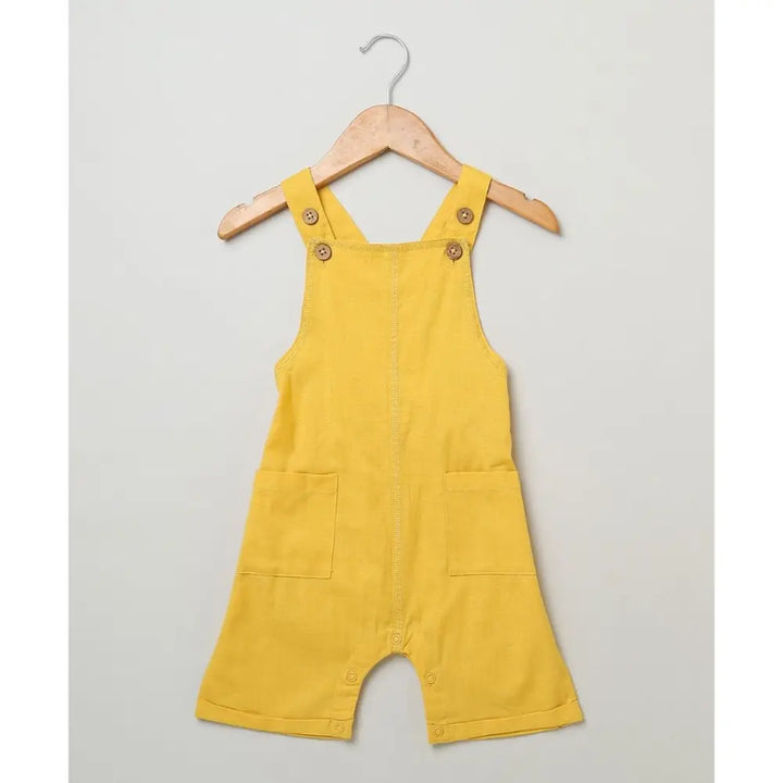 Sweetlime By AS Cotton Dungaree and Jersey T-Shirt Stripes Co-ord Set - White &amp; Yellow