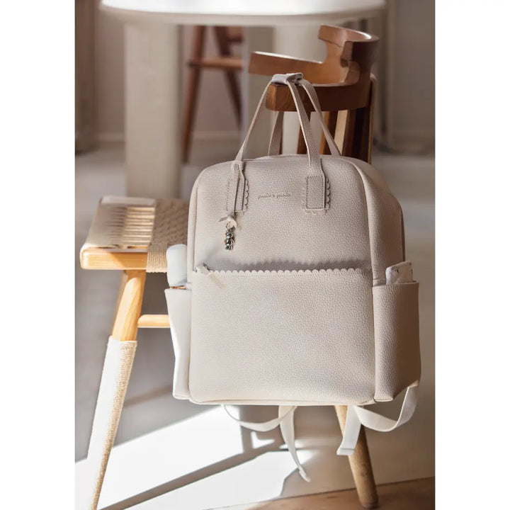 Pasito a Pasito Diaper Backpack with Changing Pad, Large Capacity Water-Resistant with Multi-Pocket Organizer, Insulated Bottle Pocket, Shoulder &amp; Stroller Straps, Icon Eco Leather - Cream