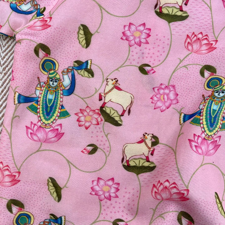 Bhaakur Chanderi Unisex Pichwai Print Kurta Set