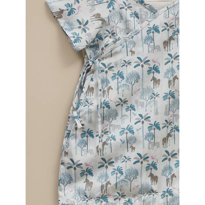 Liz Jacob Baby | Blue Cotton Kimono Romper | Safari