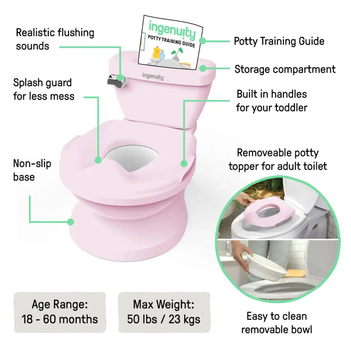 Ingenuity My Size Potty Pro 2-in-1 Toddler Potty Training Toilet with Flush Sound &amp; Detachable Potty Ring, 18 - 60 months, c