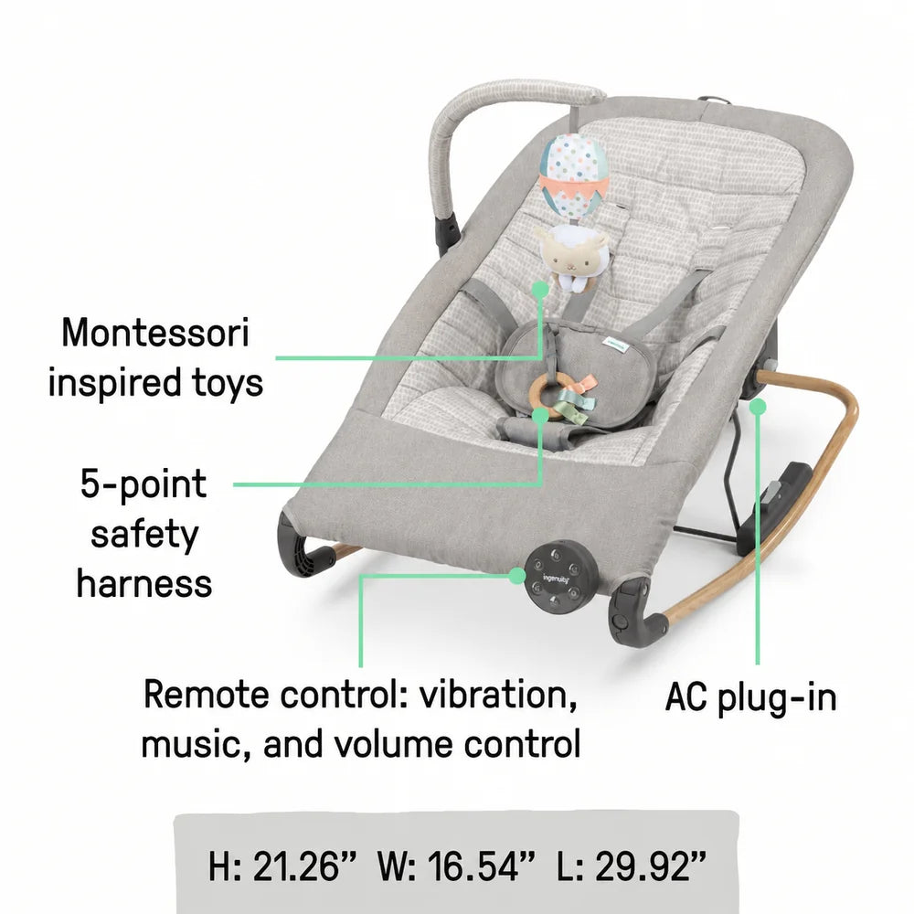 Ingenuity Keep InMotion Automatic Baby Rocking Seat with Soothing Vibrations &amp; Music, Remote Control, 0-6 months - Soulful Skies