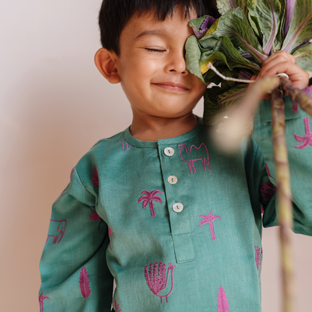 Dulaar Chanderi Kurta Pyjama Set - Magical Jungle