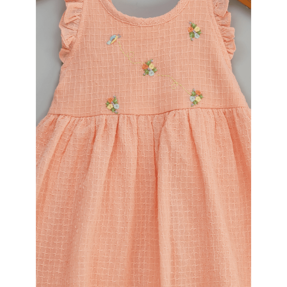 Liz Jacob Peach Plush Handwoven Cotton Dress – Hand Embroidered
