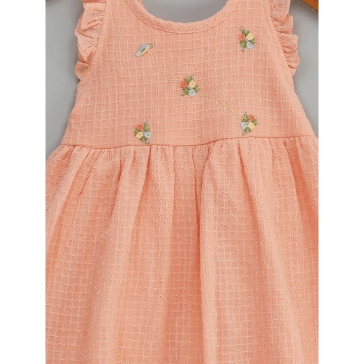 Liz Jacob Peach Plush Handwoven Cotton Dress – Hand Embroidered