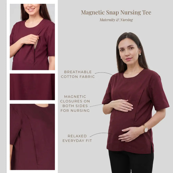 SOL MAMA Magnetic Snap Nursing Tee - Wine