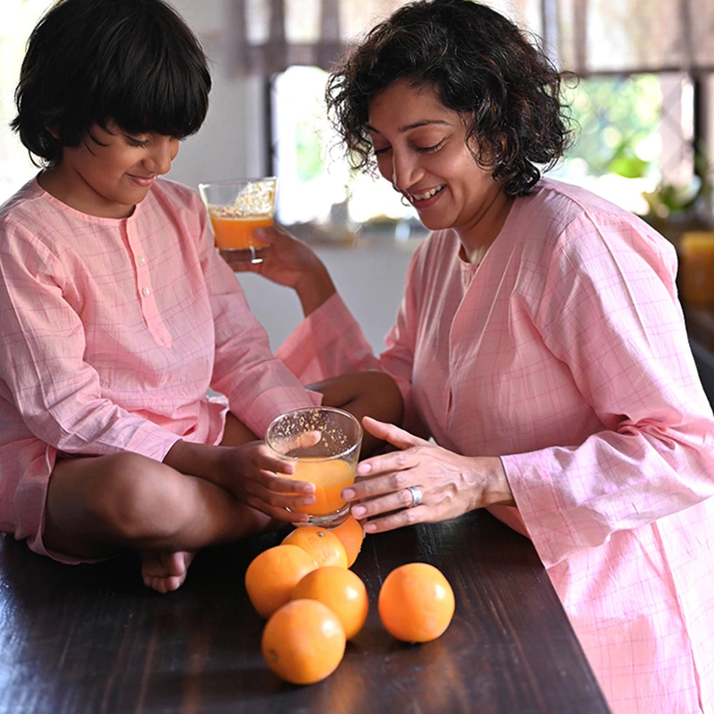 Love The World Today ‘Sleepover Party’ Kurta and Shorts Co-ord Set - Pink Checks