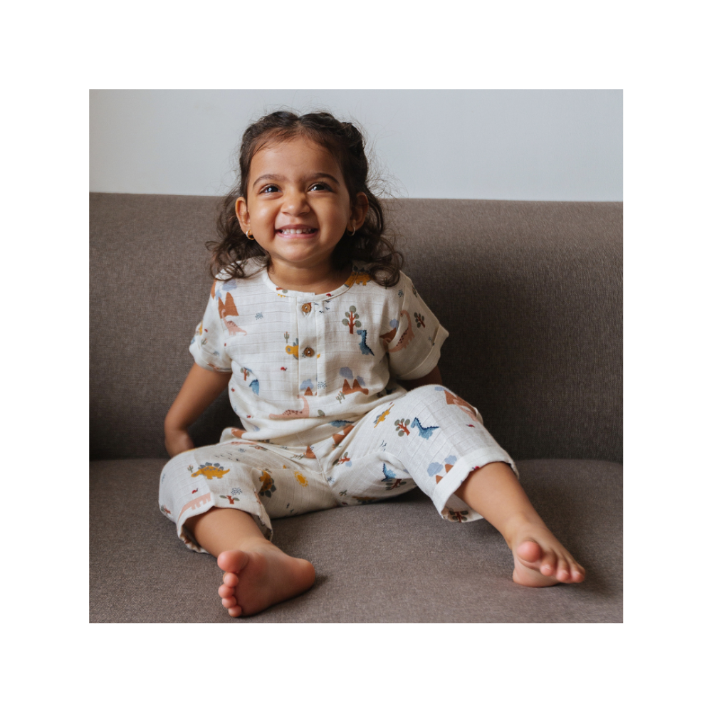 Dulaar Organic Muslin Joggers Set - A Day With Dinos