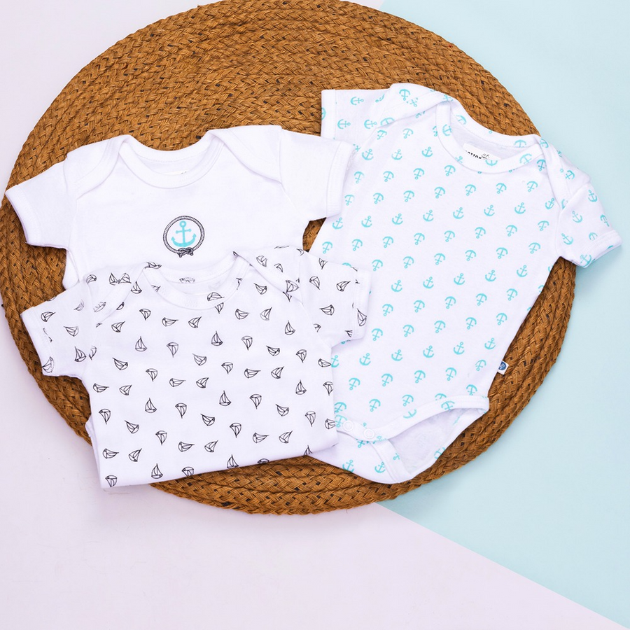 Cotton Bug Half Sleeves Romper Set of 3 - Anchor