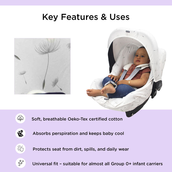 Dooky Baby Universal Car Seat Cover 0+ | Breathable Cotton - White