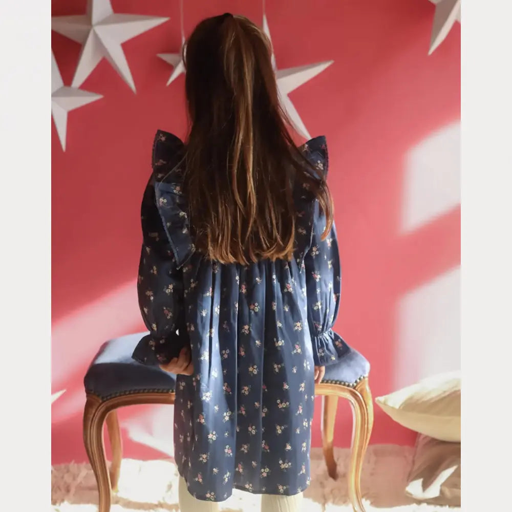 Early Sunday Margot Dress For Girls - Ditsy Bouquet Navy