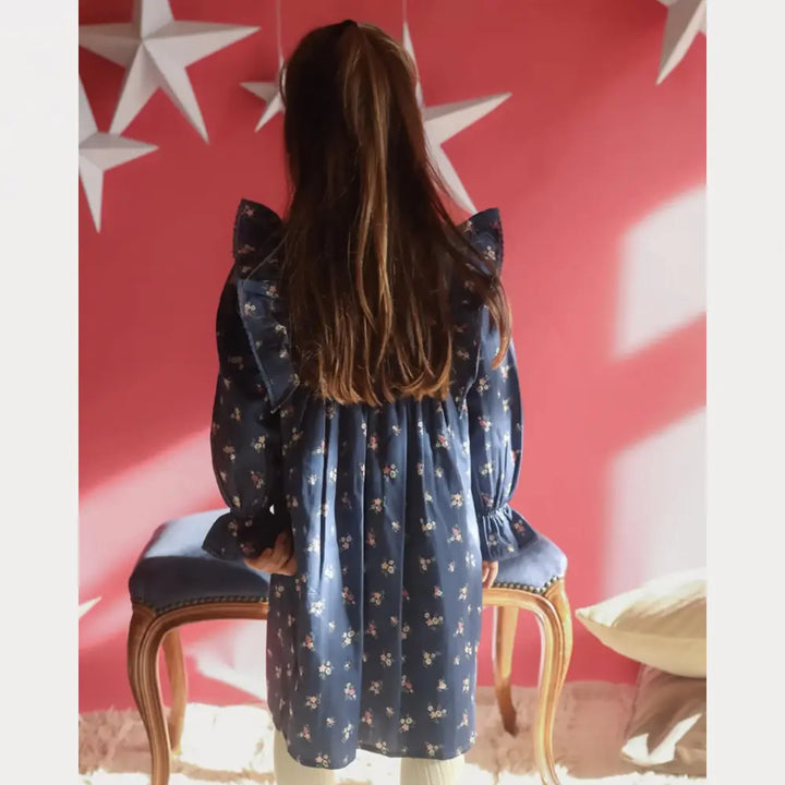 Early Sunday Margot Dress For Girls - Ditsy Bouquet Navy