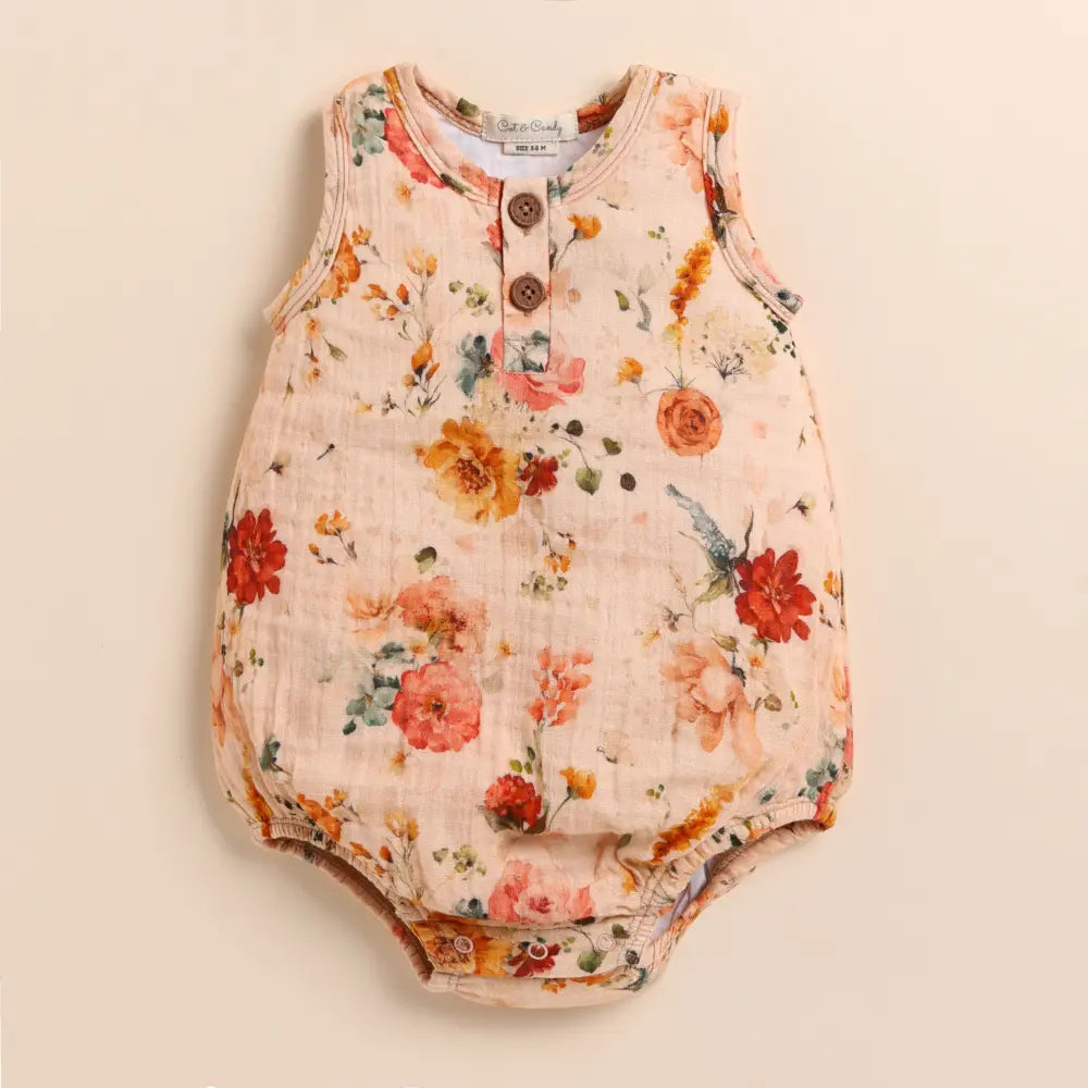 Cot &amp; Candy Baby Organic Muslin Bubble Romper-Flora