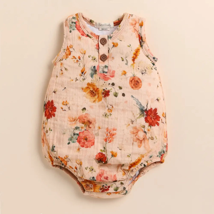 Cot & Candy Baby Organic Muslin Bubble Romper-Flora